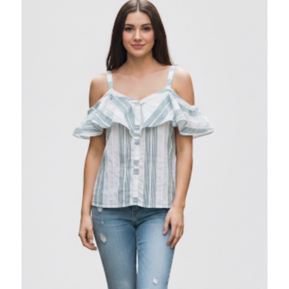 Lumiere Boho Cold Shoulder Striped Blouse Size Large